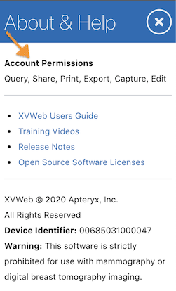 Account Permissions in the About and Help panel